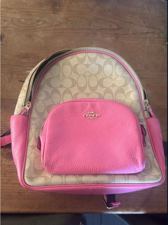 Coach Handbags - Coach Pink Trim Signature Canvas Mini Backpack
